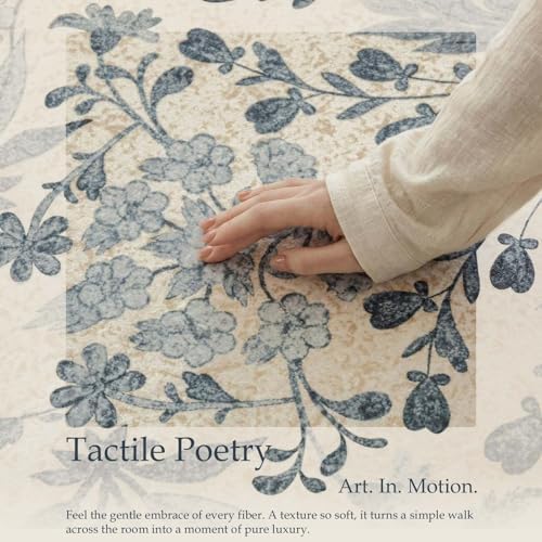 jinchan 3x10 Washable Hallway Runner Rug, Floral Non-Slip, Blue/Cream - Image 4