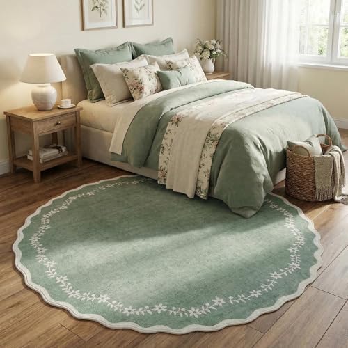 GarveeHome Round Rugs 4ft Scalloped Washable Small Circle Rug for Kids Room - Image 3