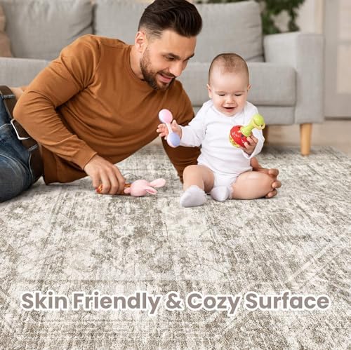cotiled 5x7 Area Rug for Living Room, Traditional, Distressed Light Brown - Image 3