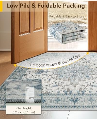 RELEANY Washable Area Rug, 5'x8', Blue/White/Gray - Image 5
