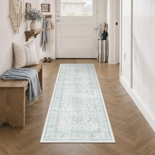 2x5 Washable Kitchen Runner Rug Non-Slip Vintage Blue Throw Carpet - Image 3