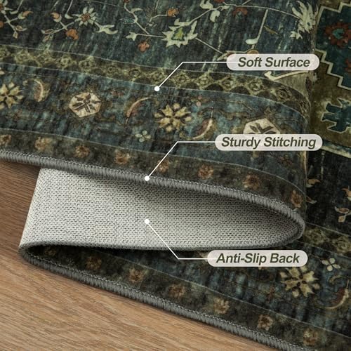 Tangsoo Green 8x10 Washable Area Rugs for Living Room, Non Slip Large Rug - Image 5