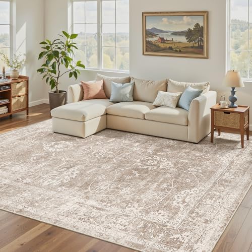 Madane 5x7 Area Rugs for Living Room, Washable Neutral Soft Rug Brown/Sand by Madane