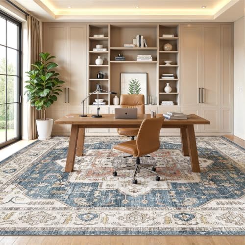 10x10 Square Area Rug: Washable Blue Area Rug for Living Room - Image 3