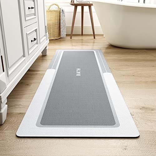 MontVoo-Bath Mat Runner Long Bathroom Mat Rug Non Slip Super Absorbent Stain Resistant Quick Dry Thin Bathroom Rug Fit Under Door-Bath Mats for Bathroom Floor Bathtub Vanity-Bathmat 17"x59" Grey by MontVoo