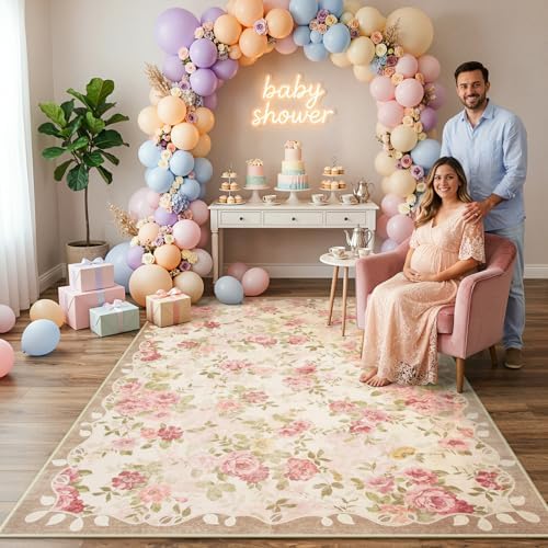Lahome Floral Washable Rugs 5x7,Pink Vintage Rugs for Bedroom Girls - Image 4