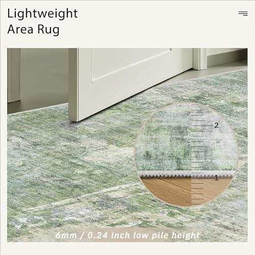 Soalmost Abstract Rug 5x8 Washable Area Rugs for Living Room, Green/Ivory - Image 7