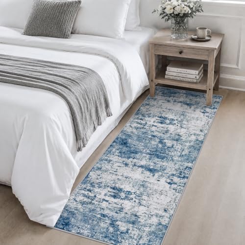 2x6 Washable Runner Rug：Modern Abstract Kitchen Soft Carpet Blue - Image 4