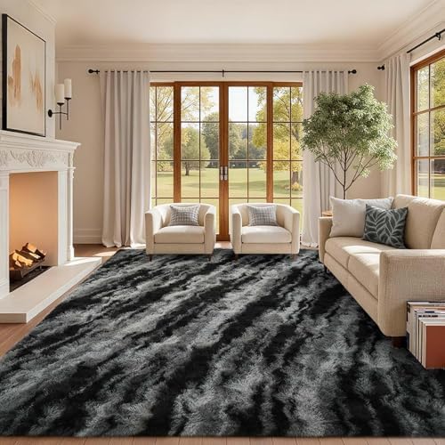 9x12 Ft Extra Large Shag Rugs for Living Room, Ultra Soft Fluffy Furry Area Rugs for Bedroom Indoor Floor, Aesthetic Carpet for Kids Home Decor (Black) by Cuzwlovita