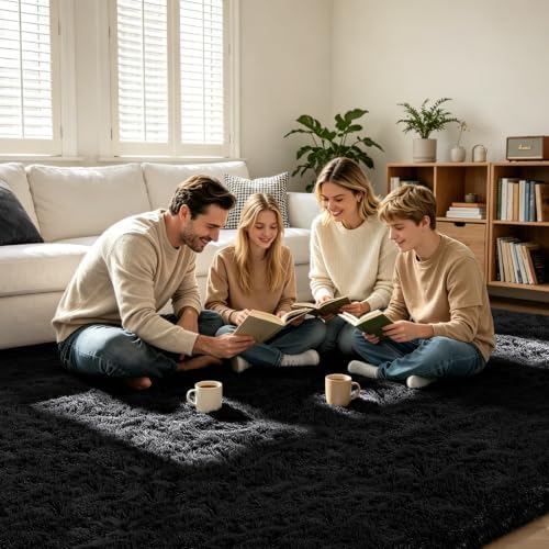 Shag Area Rugs for Bedroom Living Room,4X6 Ultra Soft Fluffy Area Rugs for Dorm,Indoor Carpet Plush Rugs for Home Decor,Black - Image 2