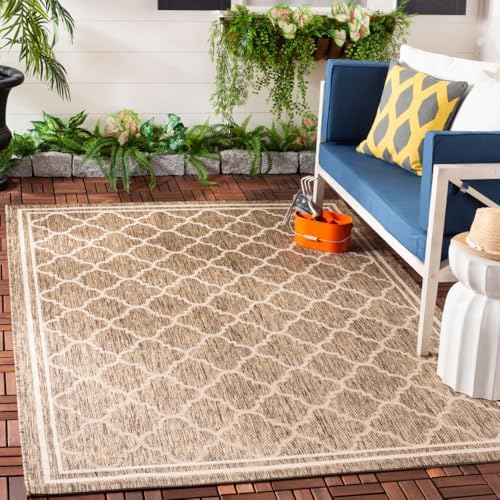 SAFAVIEH Washable Rug Outdoor Courtyard Collection - 4' x 5'7", Brown & Bone, Non-Shedding & Easy Cleaning, Ideal for Patio, Backyard, Mudroom (CY6918-242) by Unknown