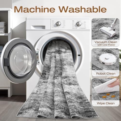 LOONGRUG 9x12 Area Rug Washable Neutral Modern Living Room Rug Black Gray - Image 2