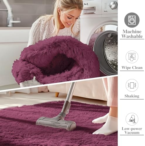 OLANLY 2x4 Machine Washable Runner Rugs for Hallway, Soft Fluffy Shaggy Bedside Rugs for Bedroom, Living Room, Indoor Floor Carpet for Kids Girls Boys, Nursery Rooms, Home Decor Aesthetic, Burgundy - Image 2
