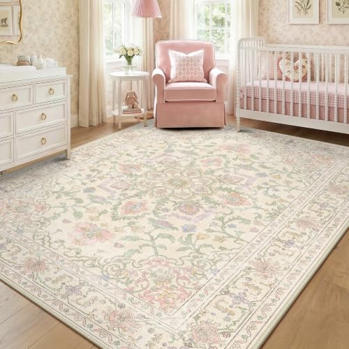 CAPALOCA 8x10 Washable Nursery Girls Low Pile Area Rug Purple Green Pink by CAPALOCA