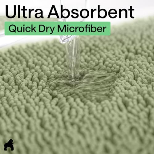 GORILLA GRIP Bath Rug Mat for Bathroom, Absorbent Chenille 36x24 Sage Green - Image 5