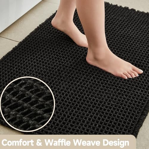 TYUU Black Waffle Runner Rug Bathroom, Long Boho Bath Mat, 60x24 - Image 4