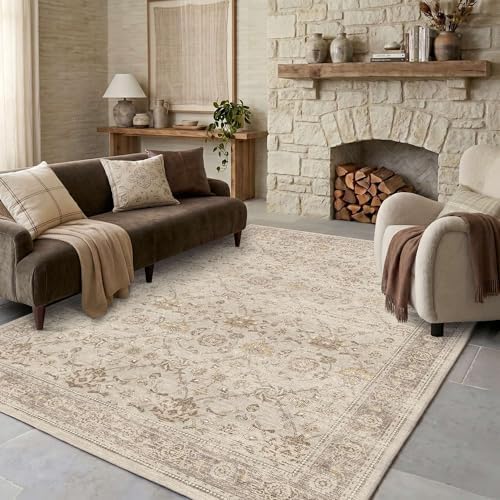 5x7 Washable Boho Area Rug, Non-Slip Beige Bedroom Nursery Carpet by LULLOSA