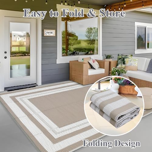 GAOMON Outdoor Rug 8x10 Area Rugs for Patio Waterproof Plastic Straw Rug Reversible Patio Rugs RV Camping Outdoor Carpet for Porch Patio Outside RV Deck Balcony Picnic Beach Decor Border-Coffee - Image 5