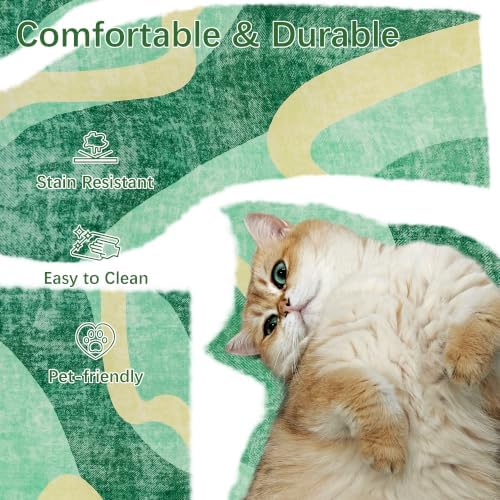 Living Room Rug 6x9 Green Area Rug Machine Washable Carpet Non Slip Indoor Large Rugs for Bedroom, Classroom, College Dorm, Farmhouse, Dining Room, Kids Playroom - Image 3