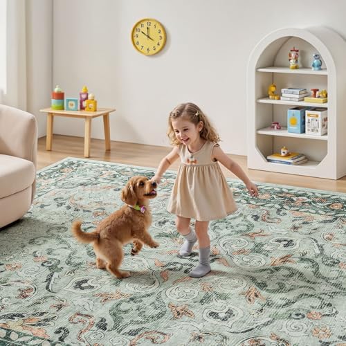 10x14 Area Rugs for Living Room, Washable Non-Slip Large Rug, Sage Green - Image 6