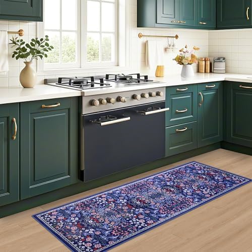 PLHXFR 2x6 Washable Runner Rug：Floral Indoor Kitchen Soft Carpet Blue - Image 6