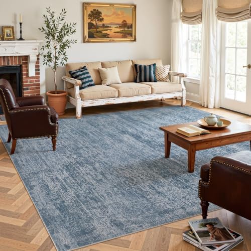 DMOYEST Area Rug Living Room Rugs - 6x9 Washable Large Soft Indoor Neutral Modern Abstract Low Pile Rug Carpet for Bedroom Dining Room Farmhouse Home Office - Dark Blue - Image 4