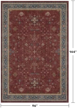 Hazo Haus Oriental 8x12 Large Area Rugs for Living Room - Burgundy Rug for Bedroom Under Bed, Dining Room Under Kitchen Table, Washable Soft Non Slip Unique Indoor Décor - Image 2