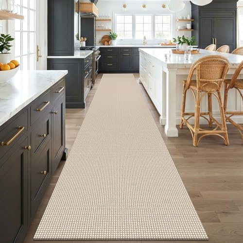 KOZYFLY 3x18 Runners Rugs for Hallway, Extra Long Washable Runner Rug, Non Slip Rubber Backed Kitchen Runner, Cotton Entryway Rug, Floor Carpet for Entry, Aisle, Hall, Oatmeal Beige - Image 2