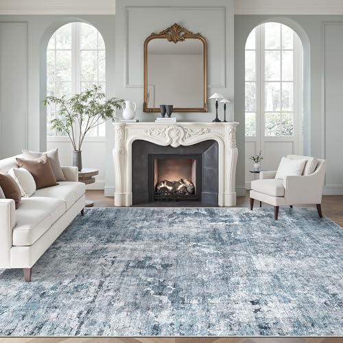 Soalmost 10x12 Area Rugs for Living Room Washable Rug Abstract Blue/Grey - Image 2