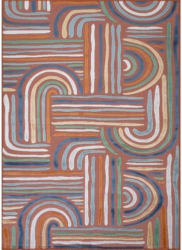 CAMILSON Indoor Outdoor Rug, Orange 6x9 Geometric Arch Striped Area Rugs for Patio and Home Areas, Easy-Cleaning Non-Shedding Living Room, Garden and Deck Washable Outside Carpet (6 x 9) - Image 3
