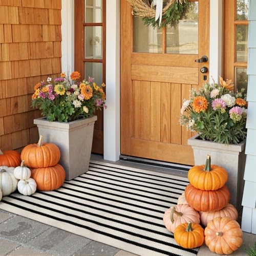 KIMODE Front Door Mat Outdoor Black White Fall Porch Entryway Rug Doormats by Collive