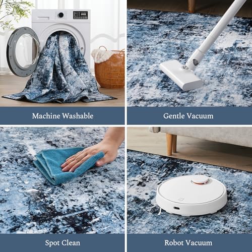 Rugflix Round Area Rugs 8Ft for Living Room, Washable Navy Blue Circle Rug - Image 4