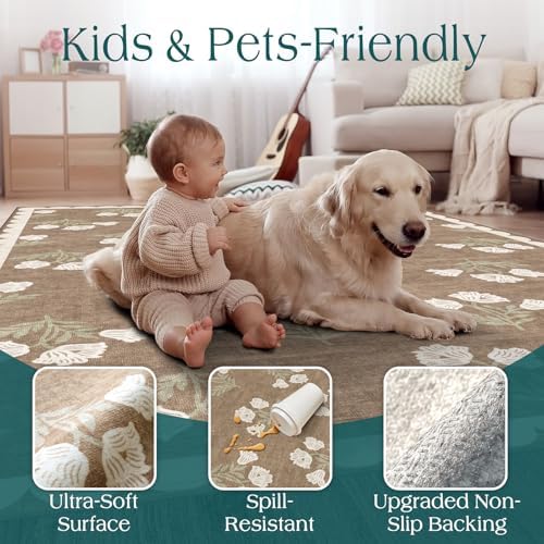 Non Slip Washable Hallway Runner Rug - 2x12 Extra Long Tan Kitchen Runner Rug Soft Boho Runners for Hallways Vintage Floral Scalloped Area Rug for Bedroom Entryway Foyer Stair Runner Decor - Image 2