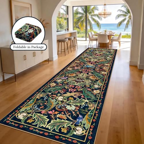 nesrt Boho 3x12 Long Hallway Runner Rugs, Washable Non-Slip Stain Resistant Kitchen Runners Rug, Thin Jungle Bird Indoor Decor Carpet for Bedroom, Living Room, Entryway (Dark Green) - Image 3