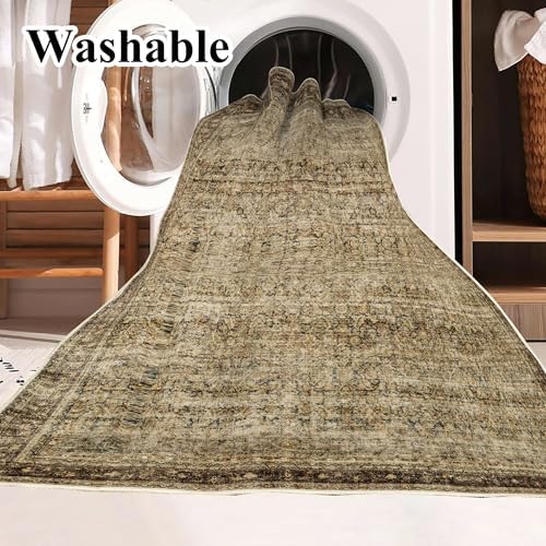 CHAMPLANT Area Rug 6x9 Washable Rug Dark Brown Vintage Traditional Distressed Thin Retro Kitchen Indoor Floor Cover Non Slip Carpet Floral Print Mat Living Room Bedroom Dining Room - Image 3