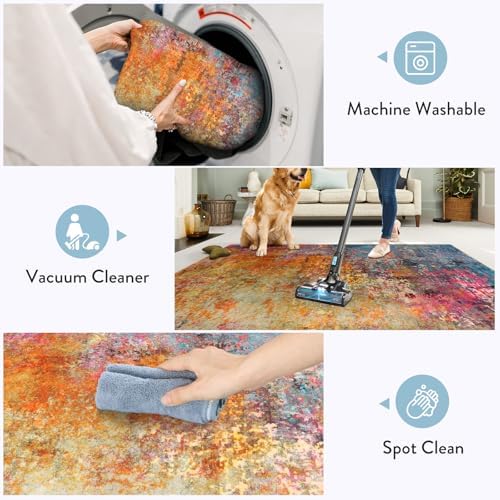 Lahome Modern Abstract Runner Rug - 2x7 Colorful Rug Runners for Hallways Non Slip Laundry Room Rug Washable Carpet Runner, Rainbow Soft Non Skid Indoor Runner for Bedroom Kitchen Bathroom - Image 4