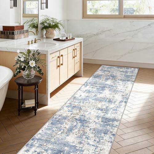 XLUEZ 2.6x8 Runner Rug for Hallway, Washable Modern Abstract Runner Rugs Neutral Soft Non Slip Kids Rug Stain Resistant Indoor Runners for Entryway Bedroom Kitchen Laundry Room(Blue, 2'6''x8') - Image 6