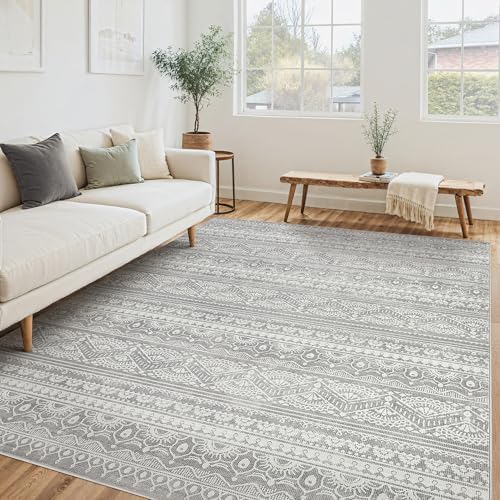 Tortania Area Rug Living Room Rugs - 5x7 Washable Large Soft Neutral Boho Moroccan Bohemian Farmhouse Rug Indoor Floor Carpet for Bedroom Under Dining Table Home Office Decor - Neutral Grey by Tortania