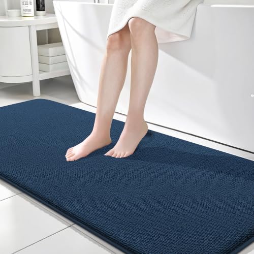 OLANLY Memory Foam Bathroom Runner Rug 70x24, Absorbent Long Bath Mat, Navy by OLANLY