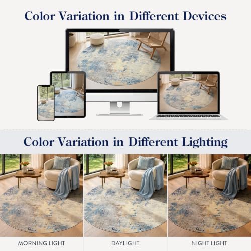 Lahome Modern Abstract Area Rug 3x5, Washable Bedroom Rug Soft Throw Entry Mat Contemporary Faux Wool Non-Slip Stain Resistant Carpet for Living Room Kitchen Bath Office, Blue/Yellow/Ivory - Image 5