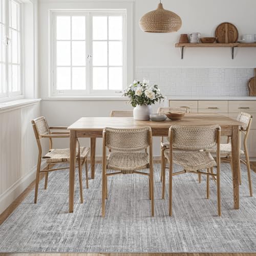 Tortania Area Rug Living Room Rugs - 5x7 Washable Large Soft Neutral Boho Moroccan Bohemian Farmhouse Rug Indoor Floor Carpet for Bedroom Under Dining Table Home Office Decor - Silver Gray - Image 6