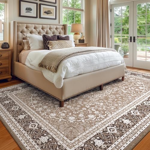 Lessymo 6x9 Bedroom Area Rug, Soft Machine Washable Rugs, Brown White - Image 3