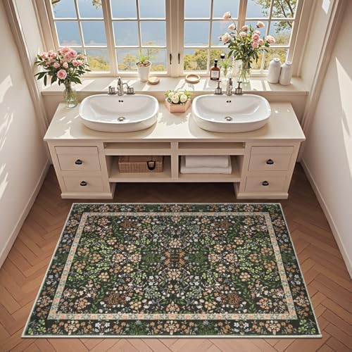 jinchan 3x5 Washable Living Room Area Rug, Vintage Floral, Black - Image 4