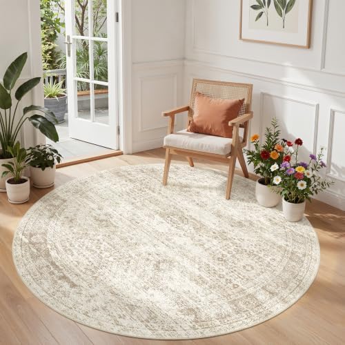 Round Rug 6ft,Circle Rug for Dining Room Table,Beige by Restydon