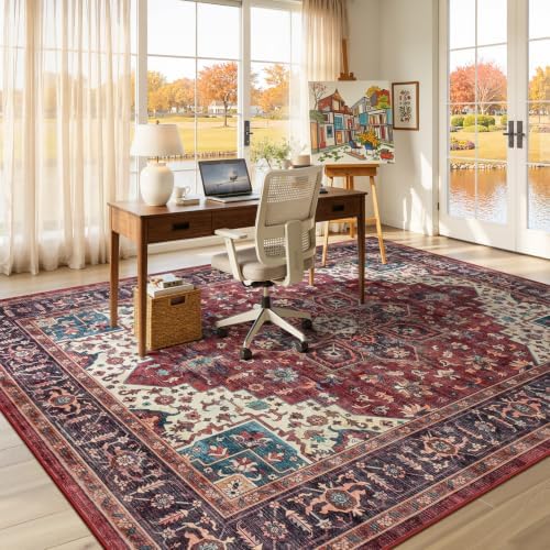 8x10 Washable Area Rugs for Living Room Bedroom, Non-Slip Burgundy - Image 3