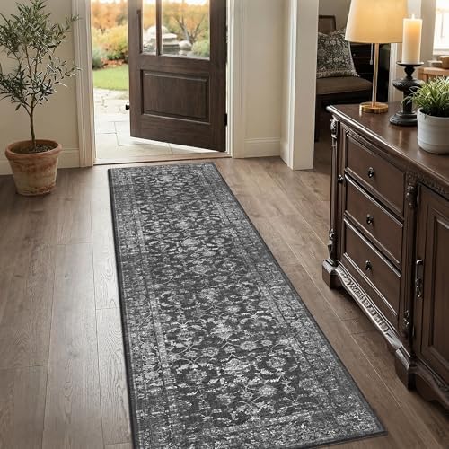 2x8 Washable Kitchen Runner Rug Non-Slip Vintage Black Throw Carpet by HOME