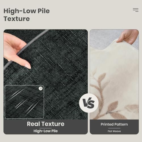 Valenrug 8x10 Area Rugs for Living Room, High-Low Pile Washable Rug, Black - Image 6
