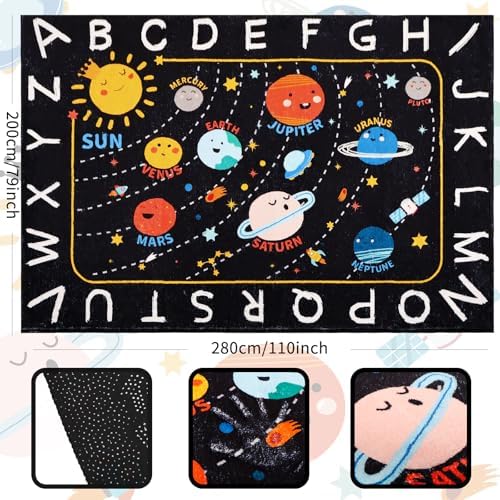 Outer Space Kids Rug,6'7" x 9'2" ABC Alphabet Educational Kids Rugs for Playroom,Non Slip Solar System Galaxy Planets Playroom Rug,Washable Area Rug Carpet for Classroom Kid Room Decor(for Age 2+) - Image 2