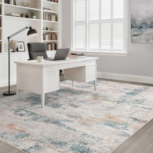 LOONGRUG 6x8 Area Rug Washable Neutral Modern Living Room Rug Teal Brown - Image 7