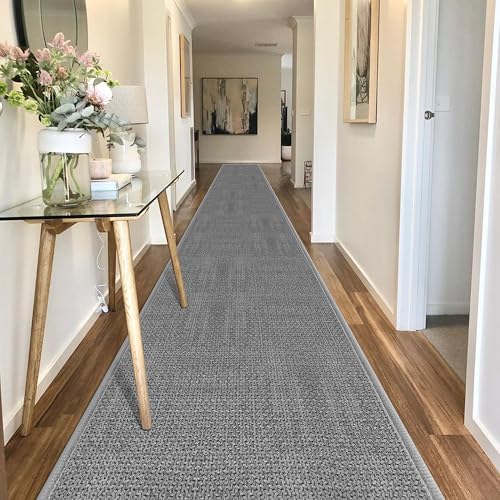 GOYLSER 20 ft Jute Entryway Runner, Rubber Backed Absorbent Extra Long Runner Rug for Hallway, Grey Laundry Room Runner Mat by GOYLSER